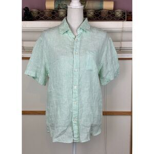 Panama Jack Mint Green Striped Linen Button-Down Shirt unisex